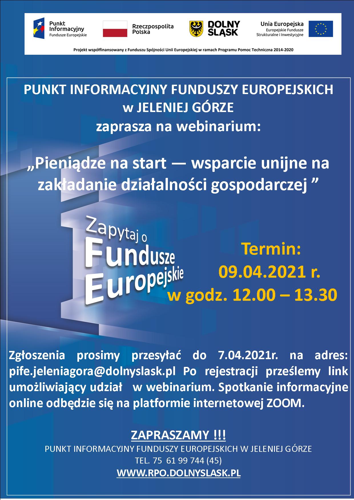 Webinarium pt. „Pieniądze na start – wsparcie unijne na zakładanie działalności gospodarczej”